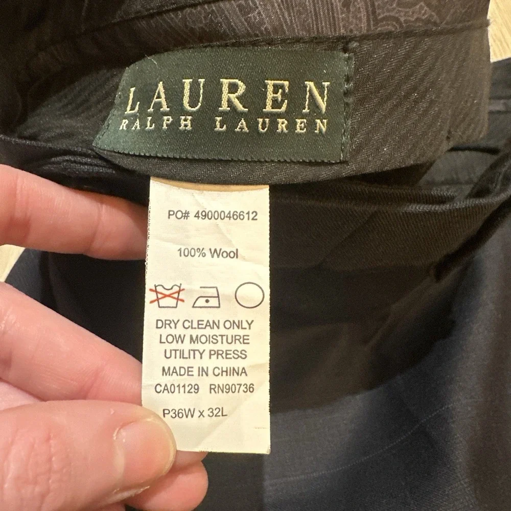 Lauren Ralph Lauren Dress Pants‎ Men's 36x28.5 Blue Check Plaid 100% Wool Preppy